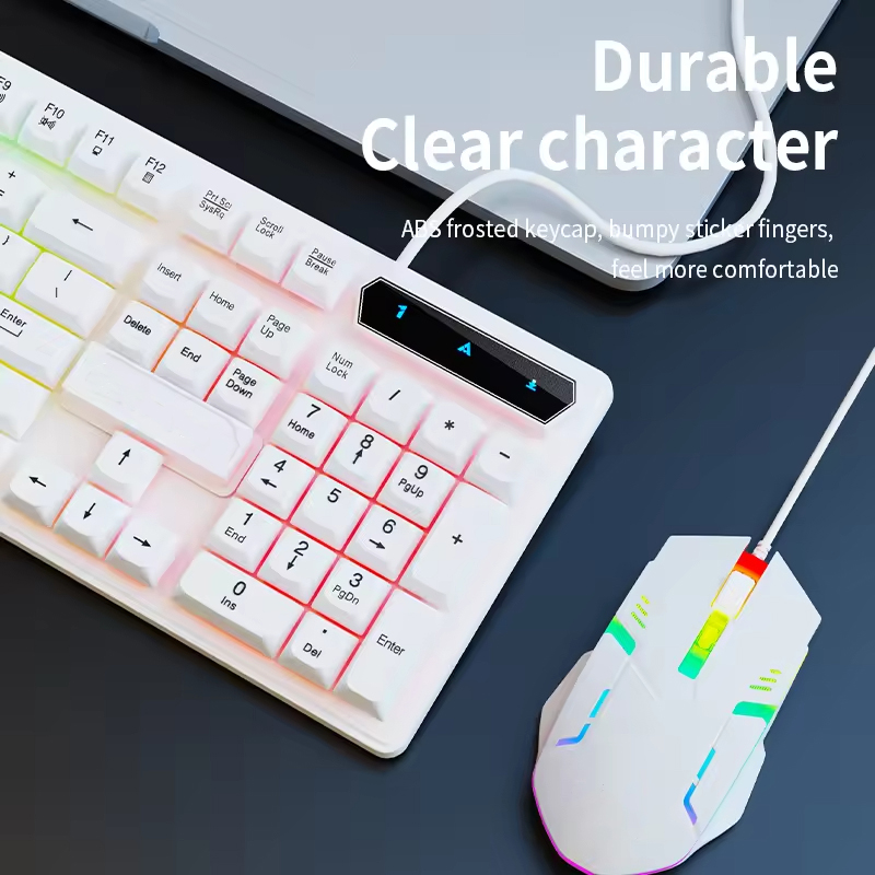Km2025 Best-Selling Keyboard Wired Mouse Directly Connected Silicone Film Keyboard Mouse Two-Color Set 104/105/107 Key Backlight